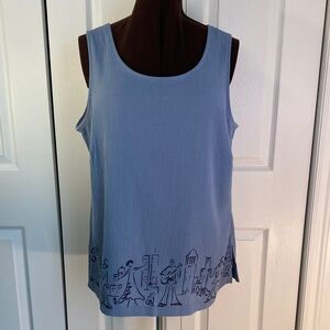 2 for $25 - Penningtons Slate Blue Crinkle Fabric Tank Top w Graphic 18 Plus, 1X
